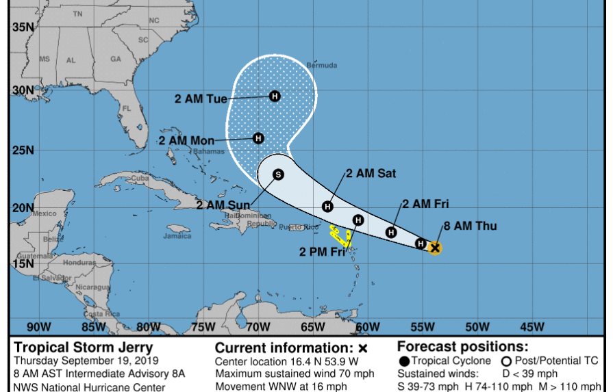 Jerry, cerca de convertirse en huracán mientras Humberto se dirige al noreste