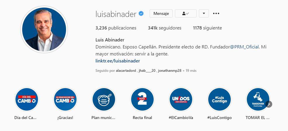 Página de Instagram de Luis Abinader.