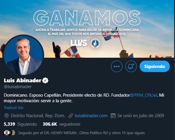 Perfil de Twitter de Luis Abinader.