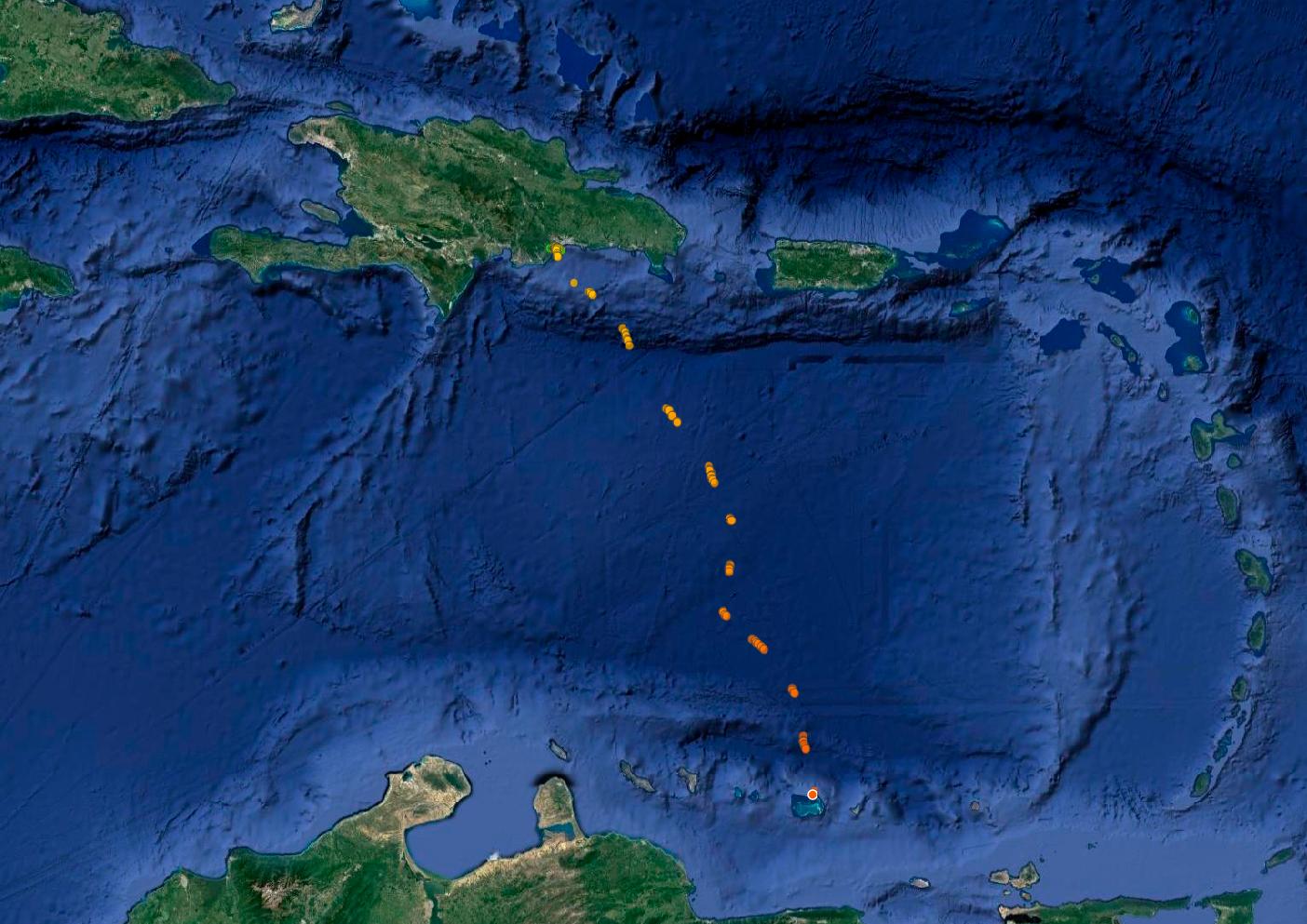 Captura de pantalla del viaje de “Pepina” desde el 12 al 23 de octubre de 2018. 