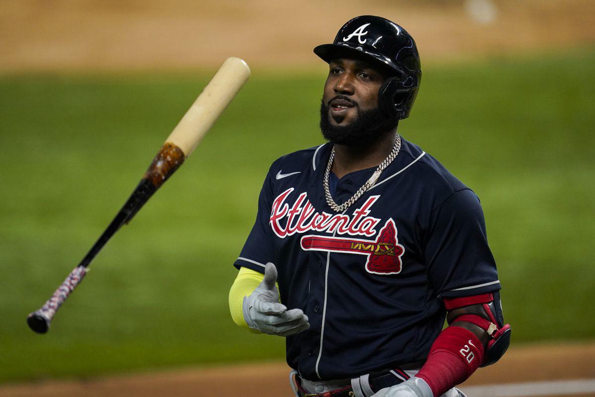 El dominicano Marcell Ozuna de los Bravos de Atlanta está en el lugar 37 en las proyecciones de MLB Network, para la temporada 2021 de Grandes Ligas. (Fuente externa/David Berding)