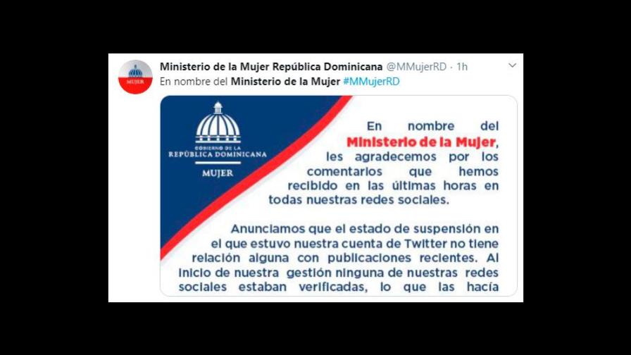 Twitter habilita cuenta del Ministerio de la Mujer, tras suspenderla