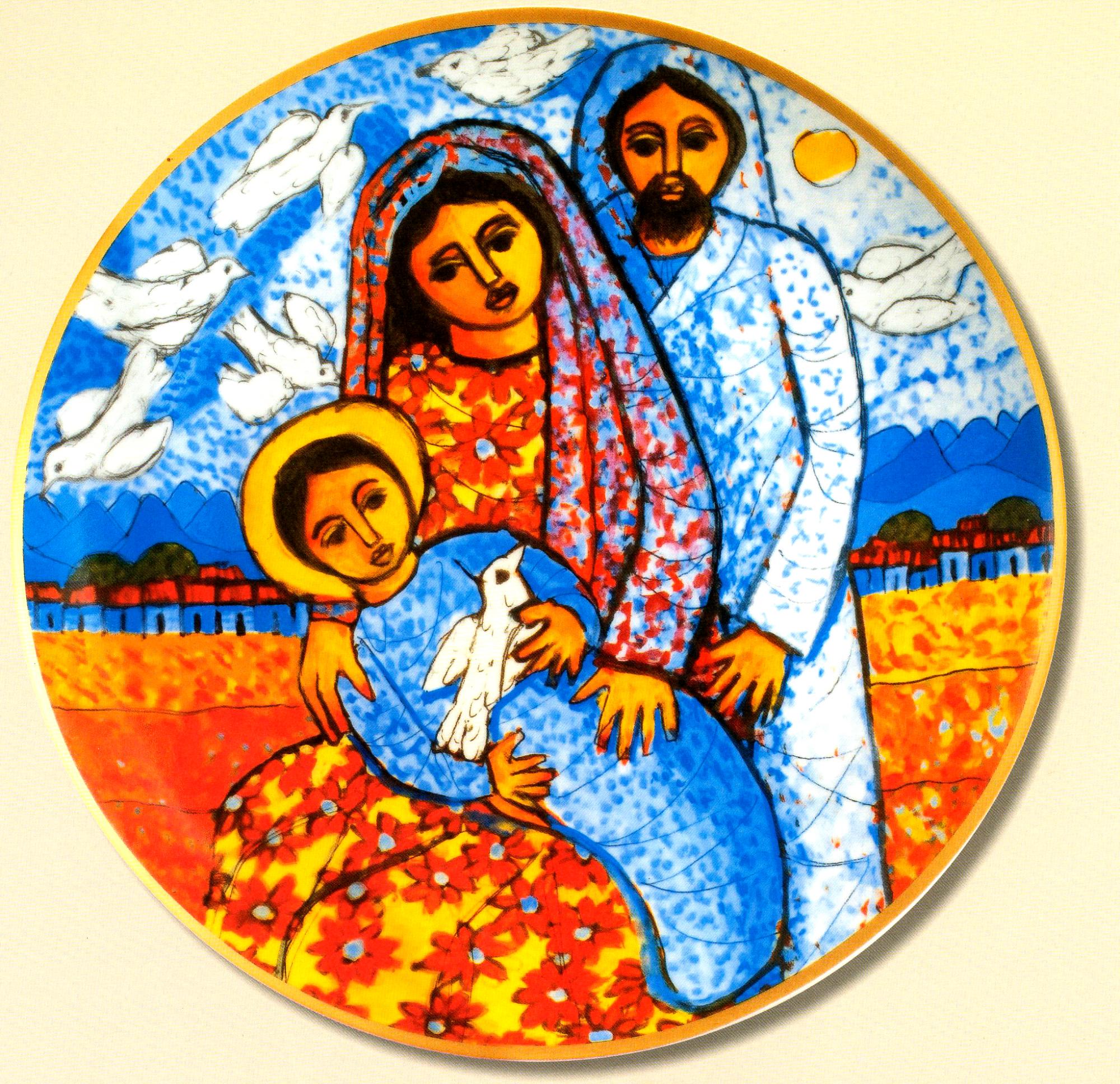 Plato de porcelana del artista dominicano Cándido Bidó. Sus rasgos y vestimentas son propios de los campesinos de las islas antillanas. 