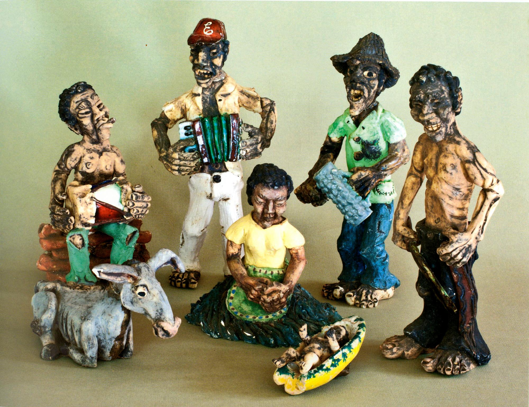 Nacimiento representado en un batey. Arte urbano creado por Enrique Royo en cerámica policromada. 