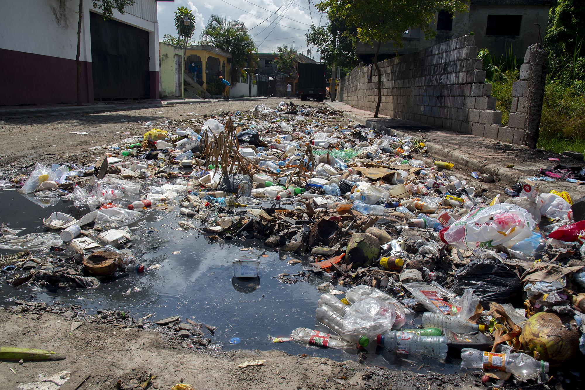 En algunas calles del sector la basura se ha convertido en una especie de alfombra que impide cruzarlas (Foto: Neal Cruz / Diario Libre)
