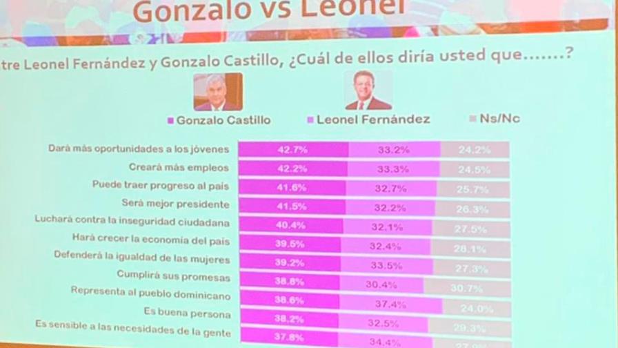 ¿Empate técnico? Encuesta coloca a Gonzalo Castillo arriba 45.6% frente a Leonel Fernández con 44.5%