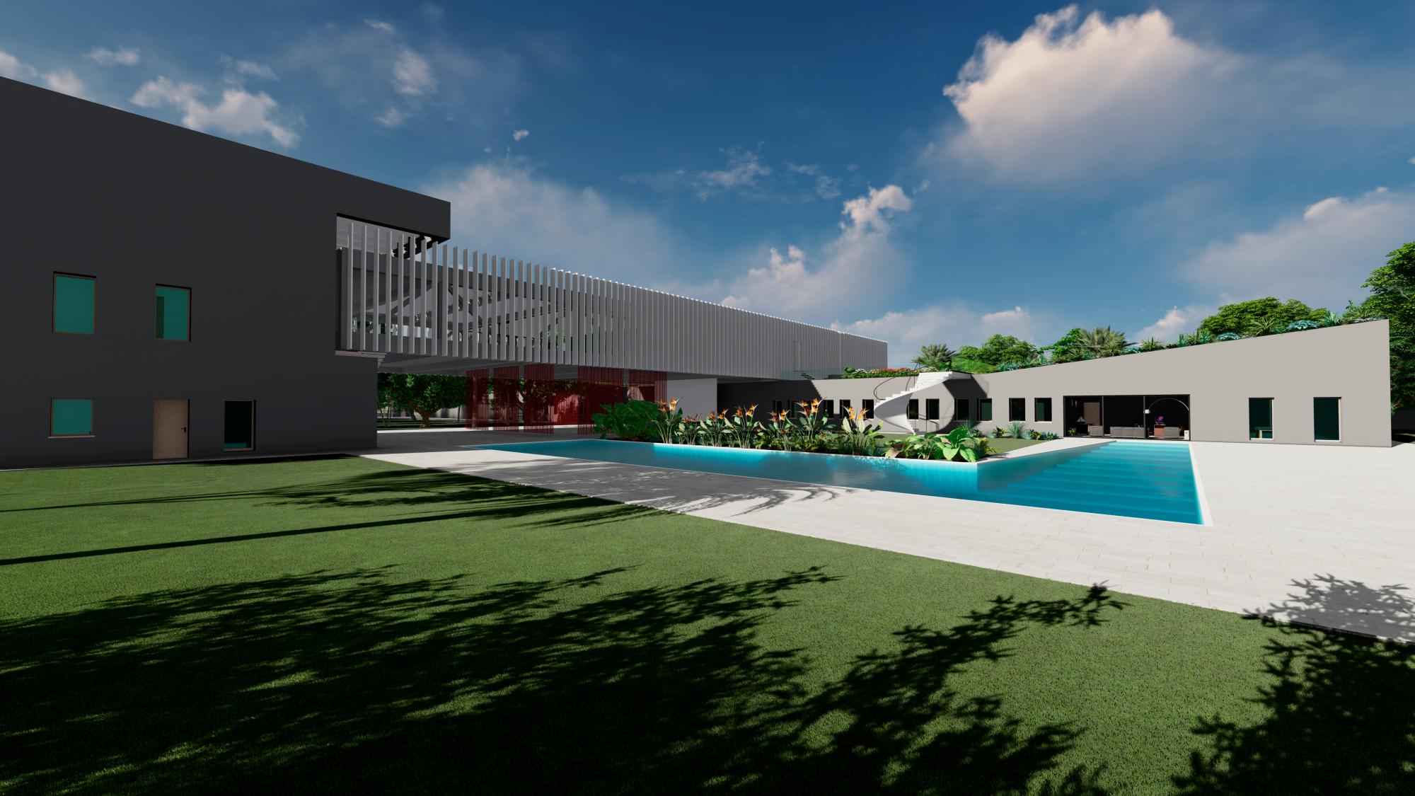 Un aproximado de lo que sería el exterior del complejo.