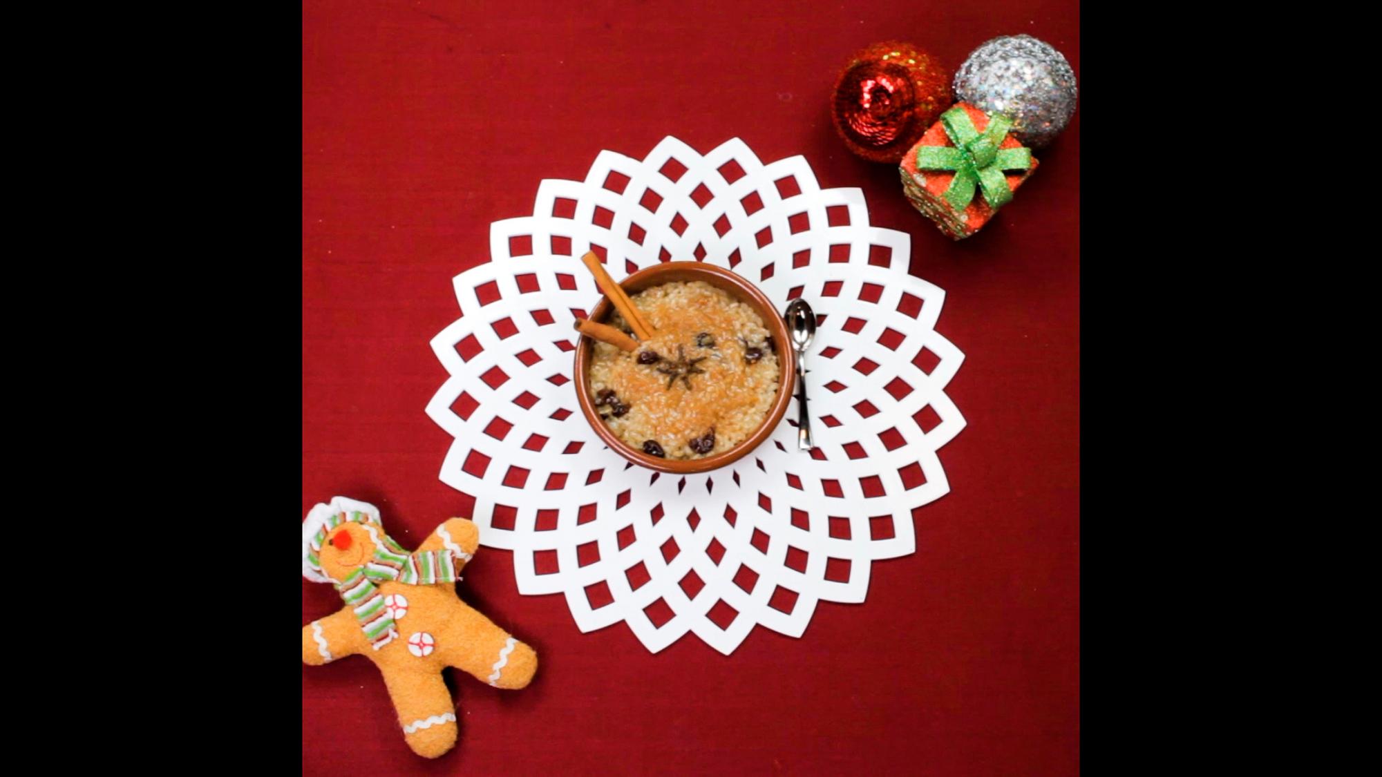 Un plato de arroz con dulce, típico de la Navidad puertorriqueña.