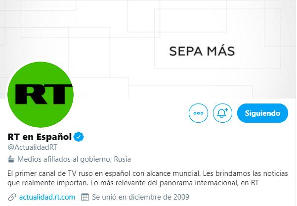 Ejemplo de la cuenta de Russia Today (RT)