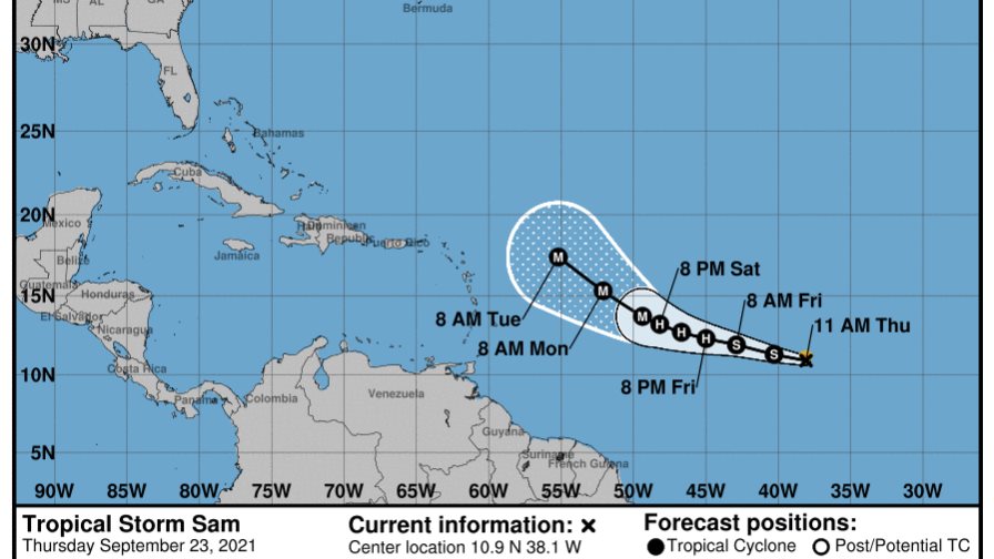 Depresión tropical se fortalece y convierte en la tormenta tropical Sam Depresión tropical se fortalece y convierte en la tormenta tropical Sam
