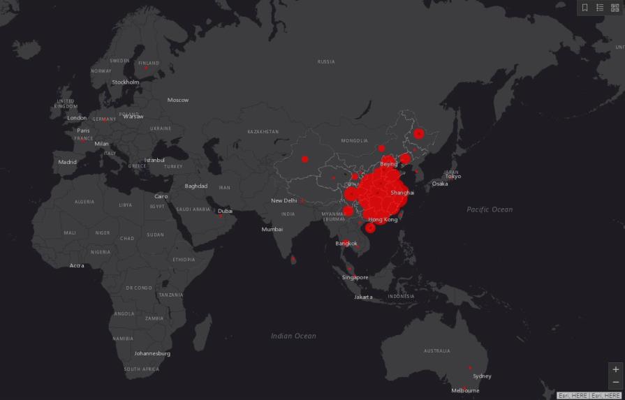 Mapa interactivo muestra casos de coronavirus en el mundo