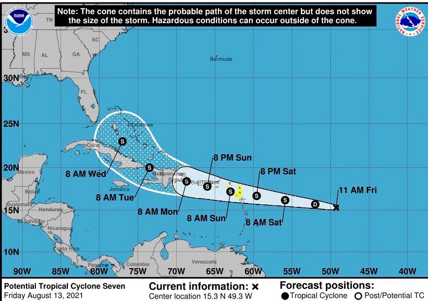 Se forma potencial ciclón tropical número siete que podría afectar a RD el domingo o el  lunes 