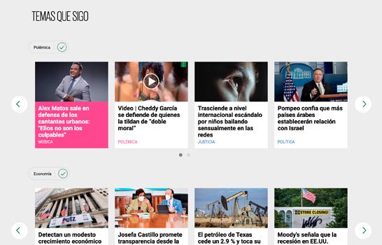 Temas que sigo. Al abrir sesión en Mi DL el lector tendrá acceso a una portada personalizada, con las noticias y contenidos de su preferencia, además de los más relevantes de la portada regular de DiarioLibre.com.