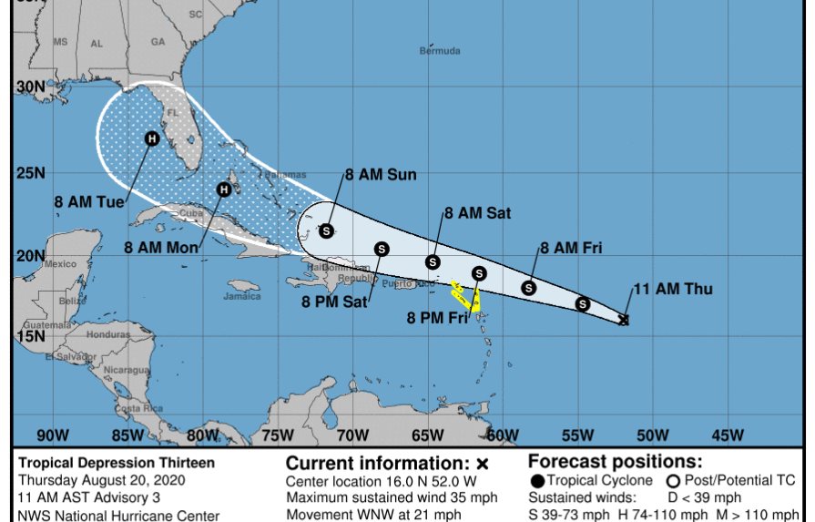Cono de trayectoria de depresión tropical indica pasaría por RD el domingo