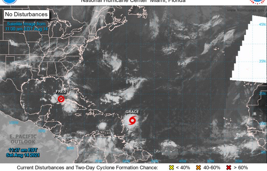 Tormenta tropical Grace se fortalece mientras Fred se degrada a onda tropical