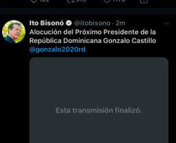 Primer tuit de Ito Bisonó en el cual habla de Gonzalo Castillo.