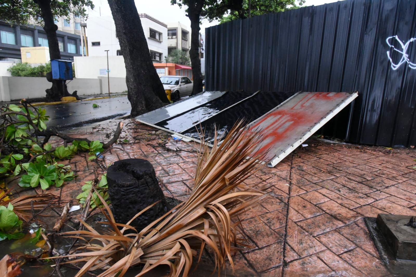 Valla derribada por vientos.