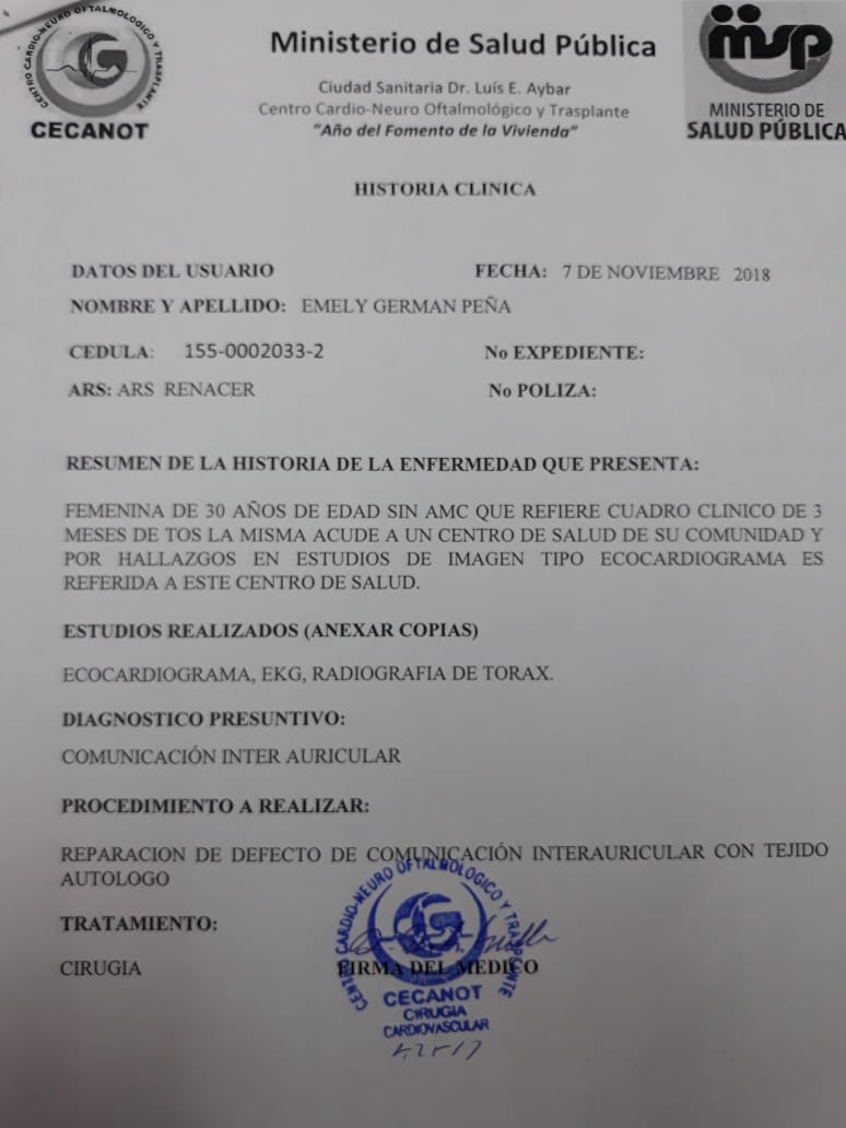 Certificación del médico para realizar la operación.
