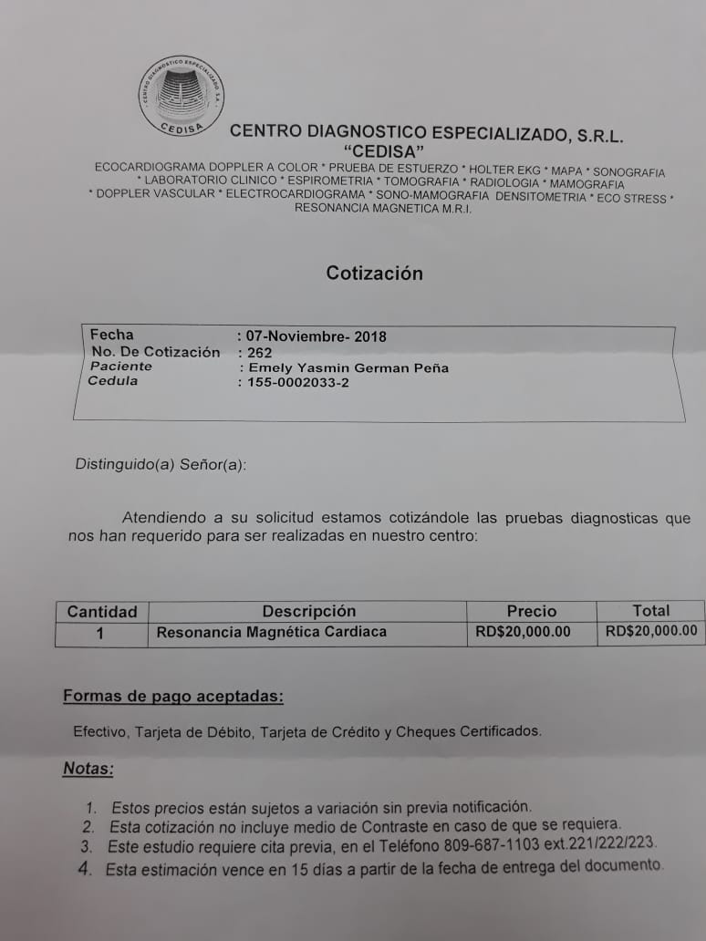 Cotización de resonancia magnética.