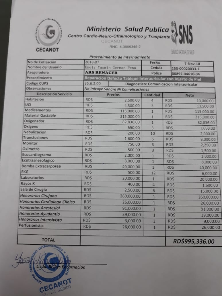 Cotización para la operación.