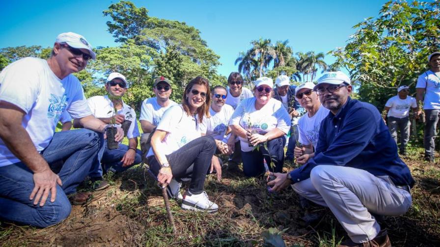 Colaboradores del Grupo SID y Fondo Agua hacen labor de reforestación en Monte Plata