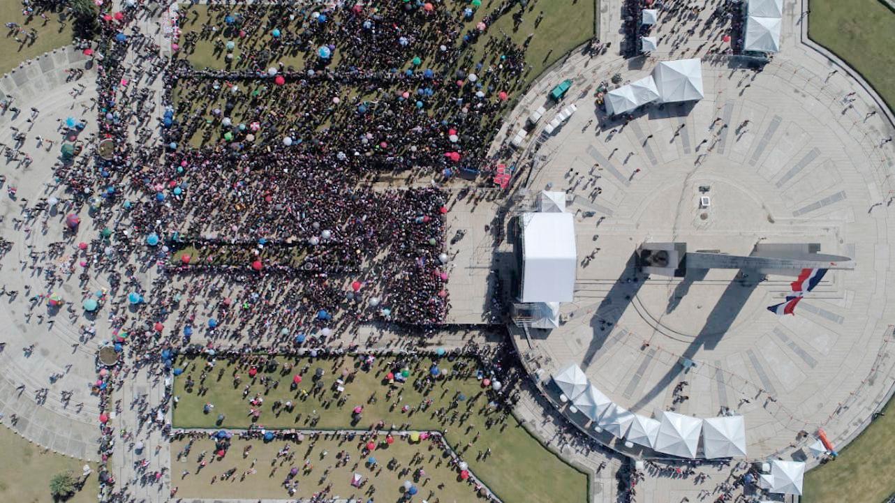 Vista aérea del Trabucazo 2020 en la Plaza de la Bandera