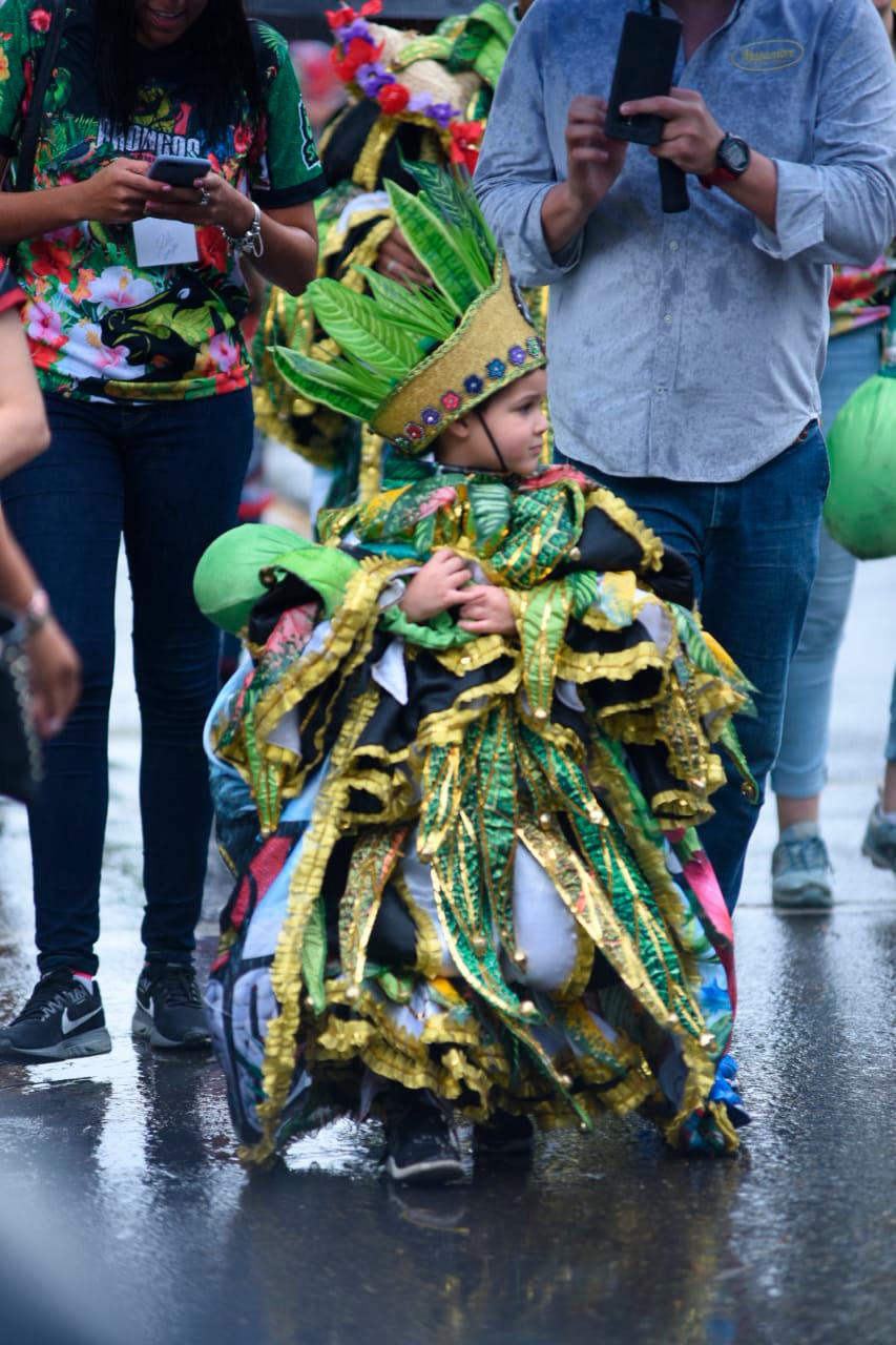 A pesar de lluvias Carnaval Vegano se celebra personas llegan con sombrillas para darse cita a la última salida del mejor carnaval del país, el Carnaval Vegano 2020