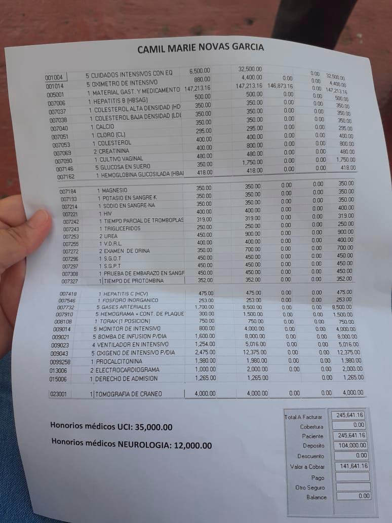 Factura de los gastos de la clínica 