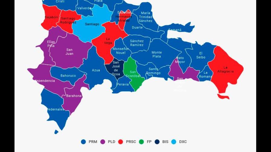 Las provincias en las que candidatos a senadores del PRM se perfilan como ganadores