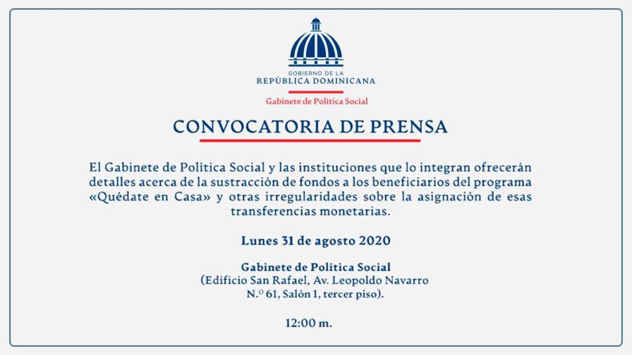 Gabinete de Política Social suspende actividad en la que informaría supuesta sustracción de fondos