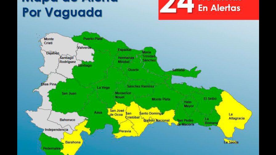 El COE aumenta a 24 provincias y el DN alertas por onda tropical