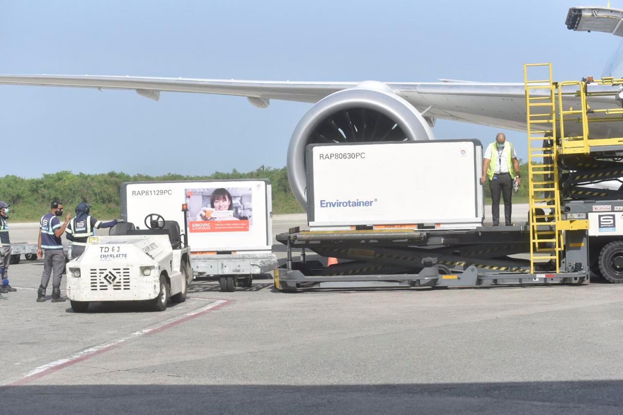 Vista del paquete conteniendo las vacunas de Sinovac contra el COVID-19.