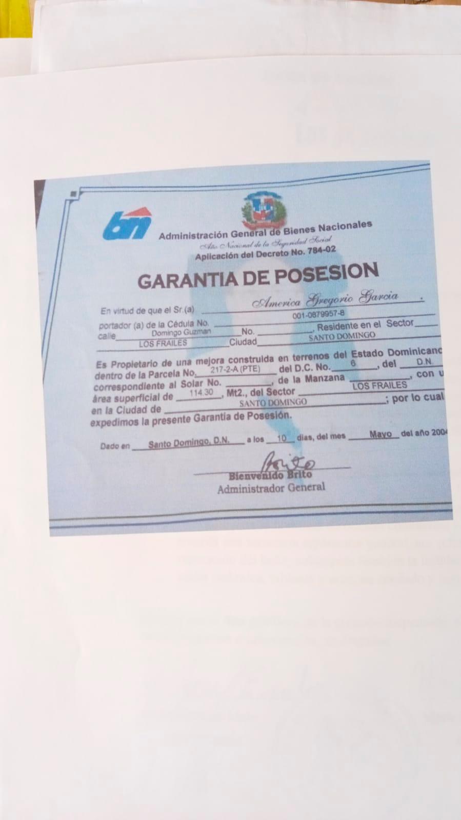 Supuesta garantía de posesión. 