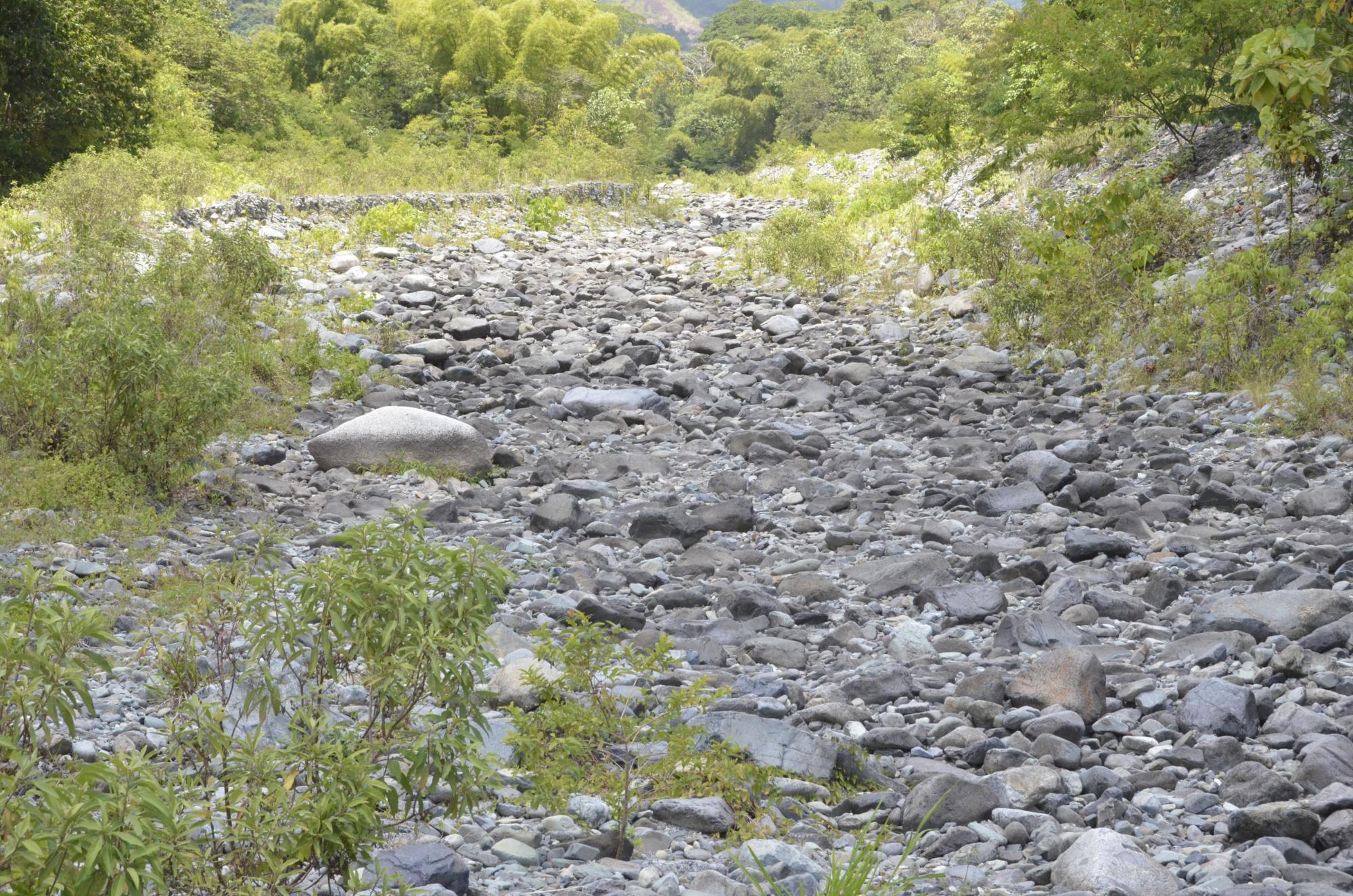 Cauce del río Duey, en el municipio de Villa Altagracia, cuya sequía ha afectado el sistema de acueducto del mismo nombre y por ende la distribución de agua en las comunidades de Santo Domingo Oeste.
