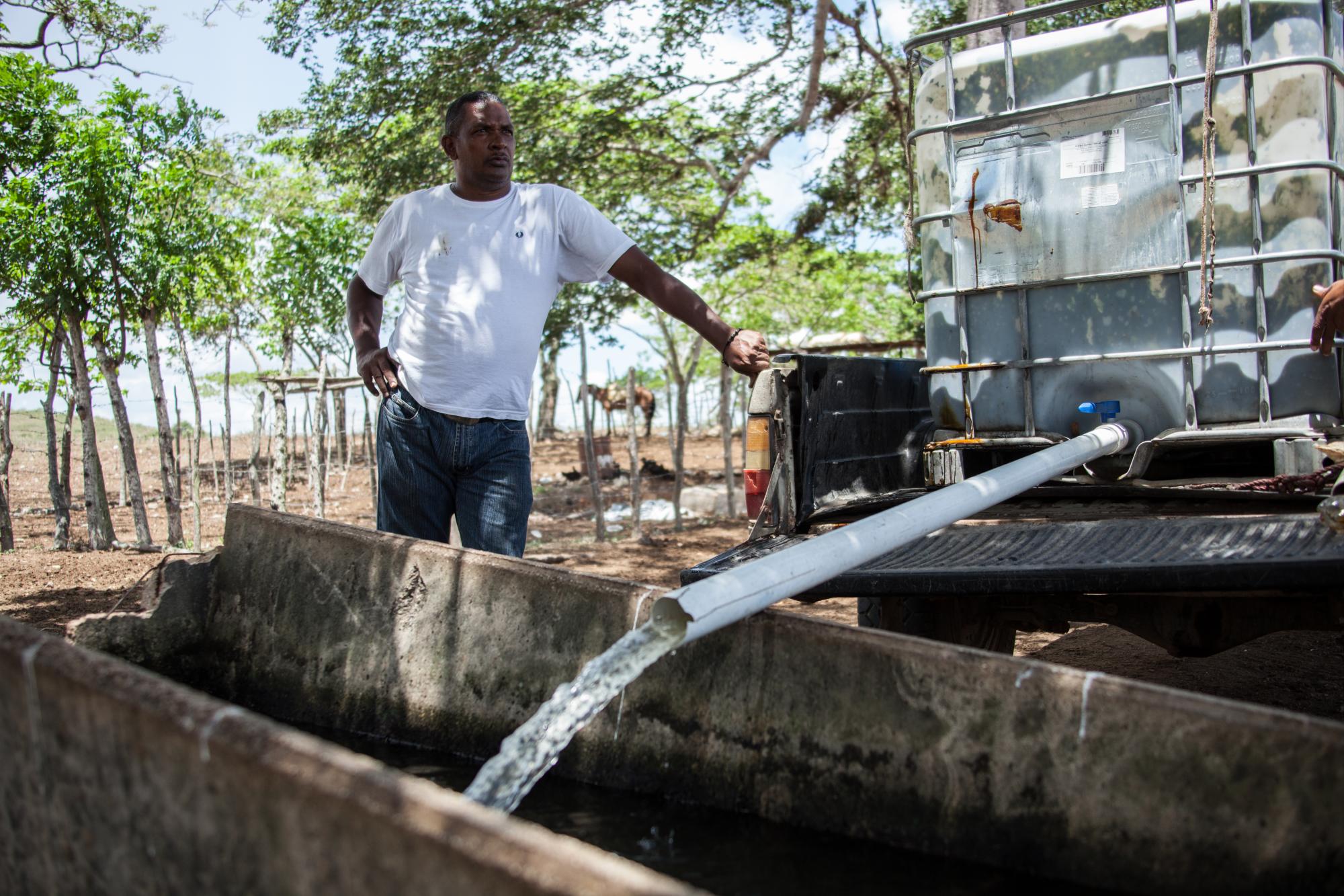 Adolfo Peguero da quince viajes al río Seibo a buscar agua para su ganado.