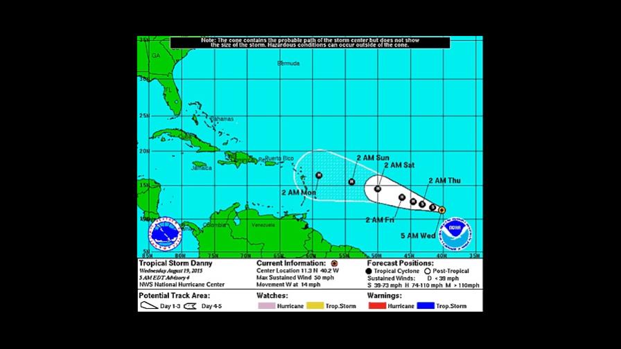 La tormenta Danny se fortalece y puede convertirse en huracán el jueves 