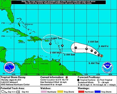 La tormenta Danny está a 1.930 kilómetros al este de las Antillas Menores