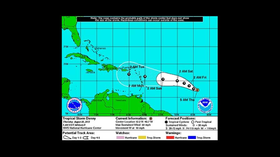La tormenta Danny está a 1.930 kilómetros al este de las Antillas Menores