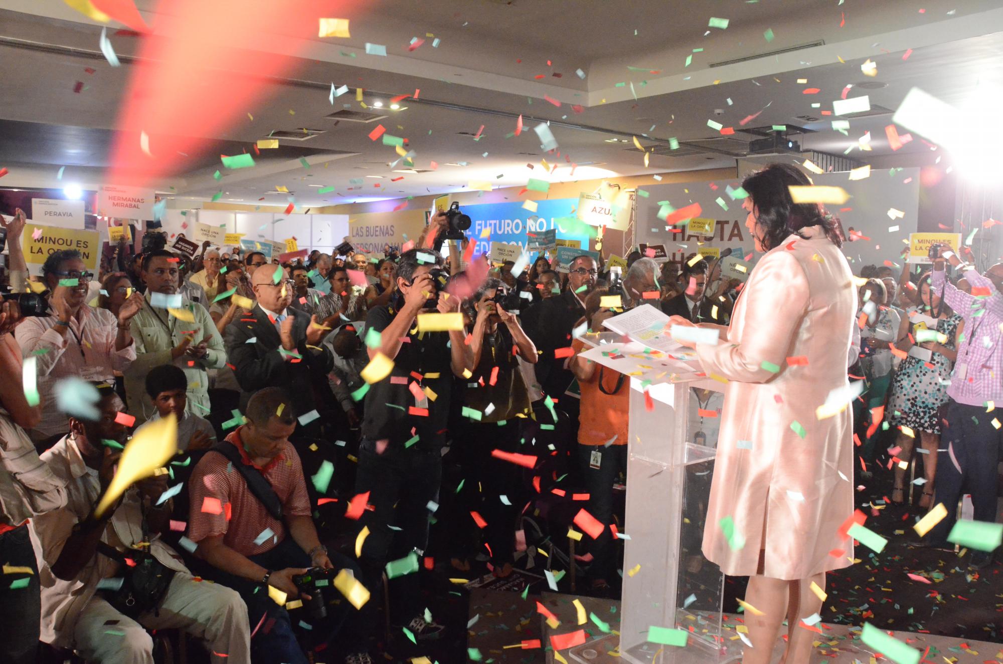 La diputada Minou Tavárez Mirabal durante el lanzamiento de su agrupación política Opción Democrática. 