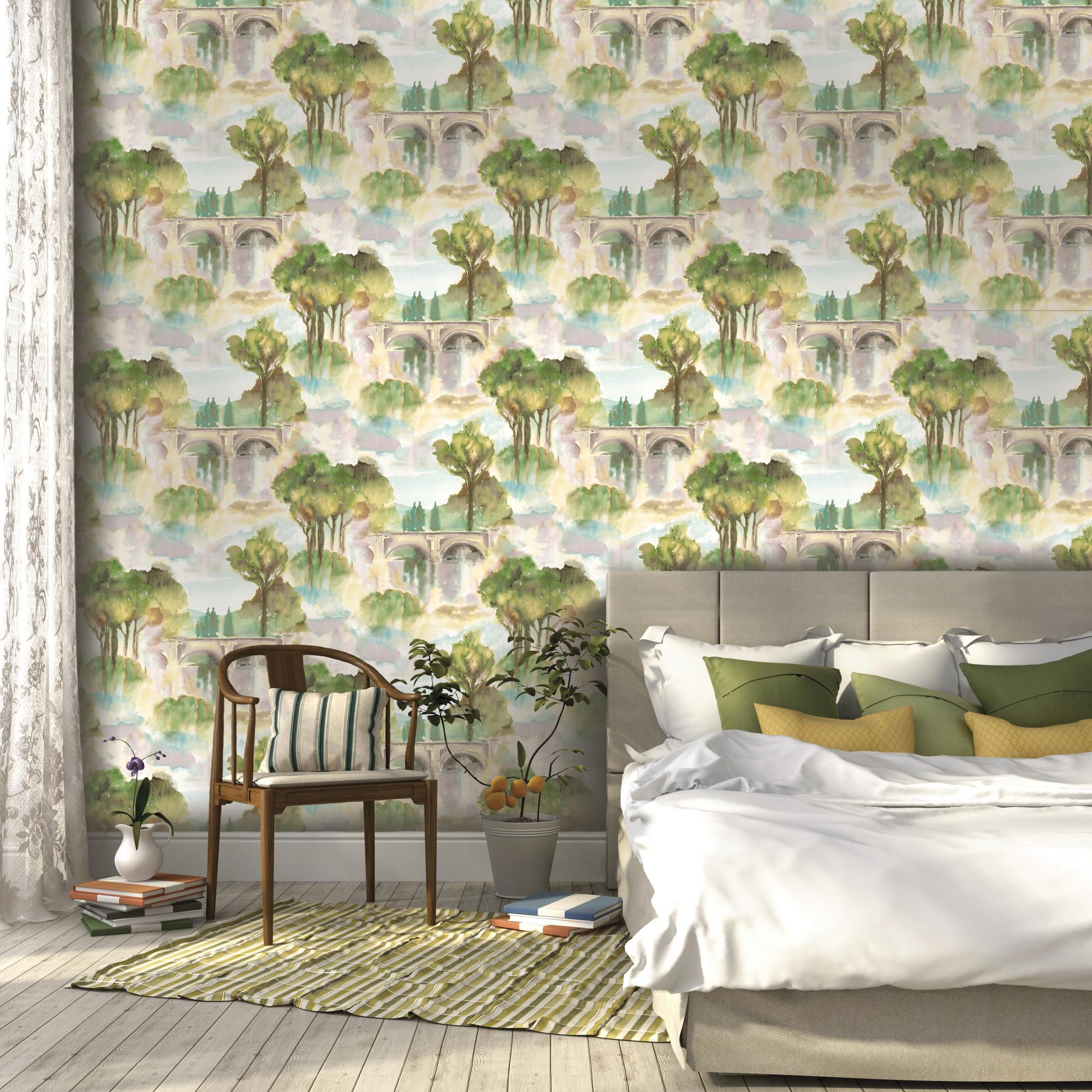 Respirar la Naturaleza a pleno pulmón en casa se logra con papeles pintados, textiles y vajillas, entre otros. Estand de The Paper Partnership