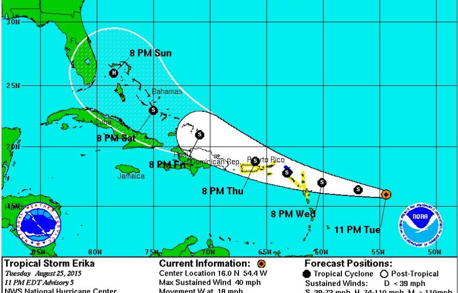 COE emite alerta verde en siete provincias por posibles lluvias; avisan por paso tormenta Erika en las  Antillas Menores