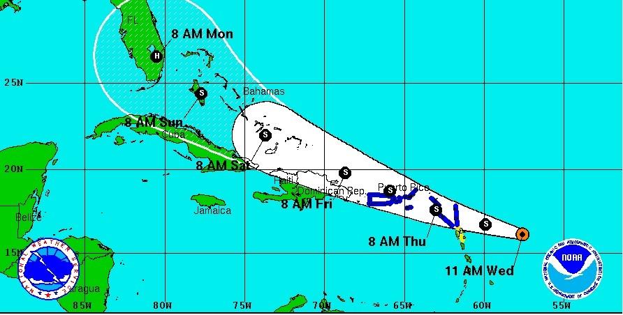Erika incrementará las lluvias a partir del viernes a su paso cerca o justo al Norte de República Dominicana