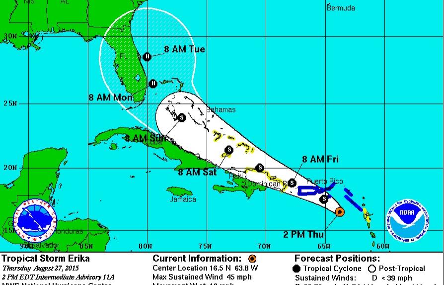 Advierten movimiento hacia el oeste de Erika mientras COE pone en alerta verde a 13 provincias
