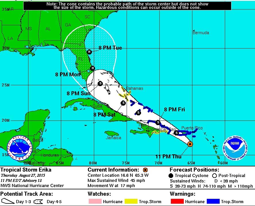 Erika deja entre cuatro y ocho pulgadas de lluvia a su paso por las Antillas Menores, prevén avance hacia el noroeste