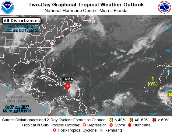 Erika golpeará hoy la República Dominicana con vientos de 85 kilómetros/hora 