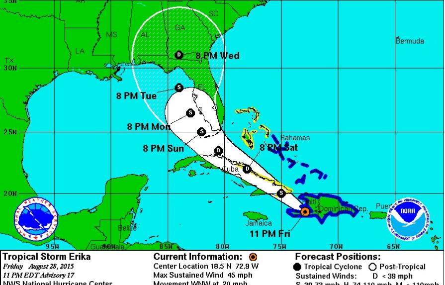 Erika ya se desplaza sobre Haití