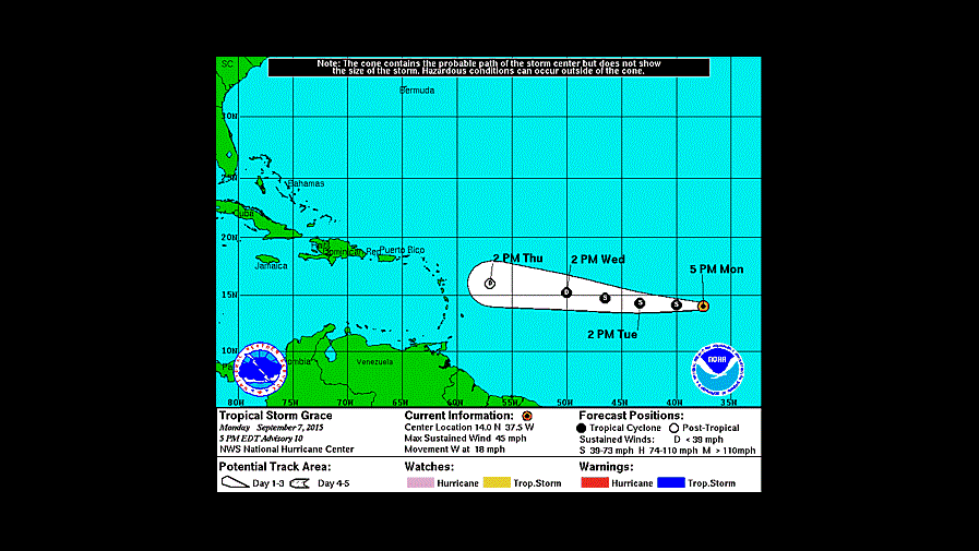La tormenta tropical Grace se disipará antes de llegar a las Antillas menores