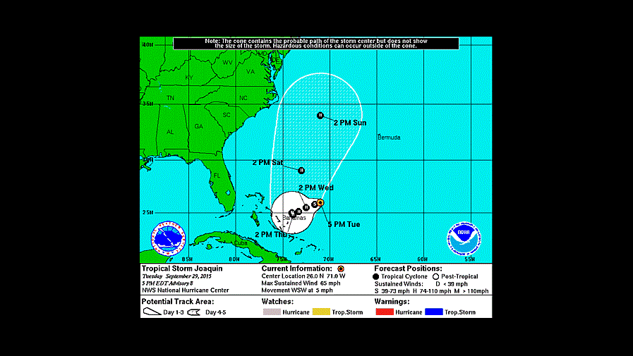 Tormenta Joaquín puede convertirse en huracán el miércoles cerca a Bahamas