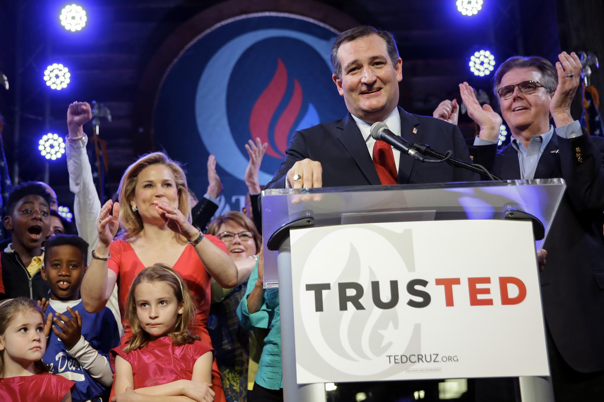 El precandidato repubicano Ted Cruz, en su discurso tras los primeros resultados del supermartes en Stafford, Texas.