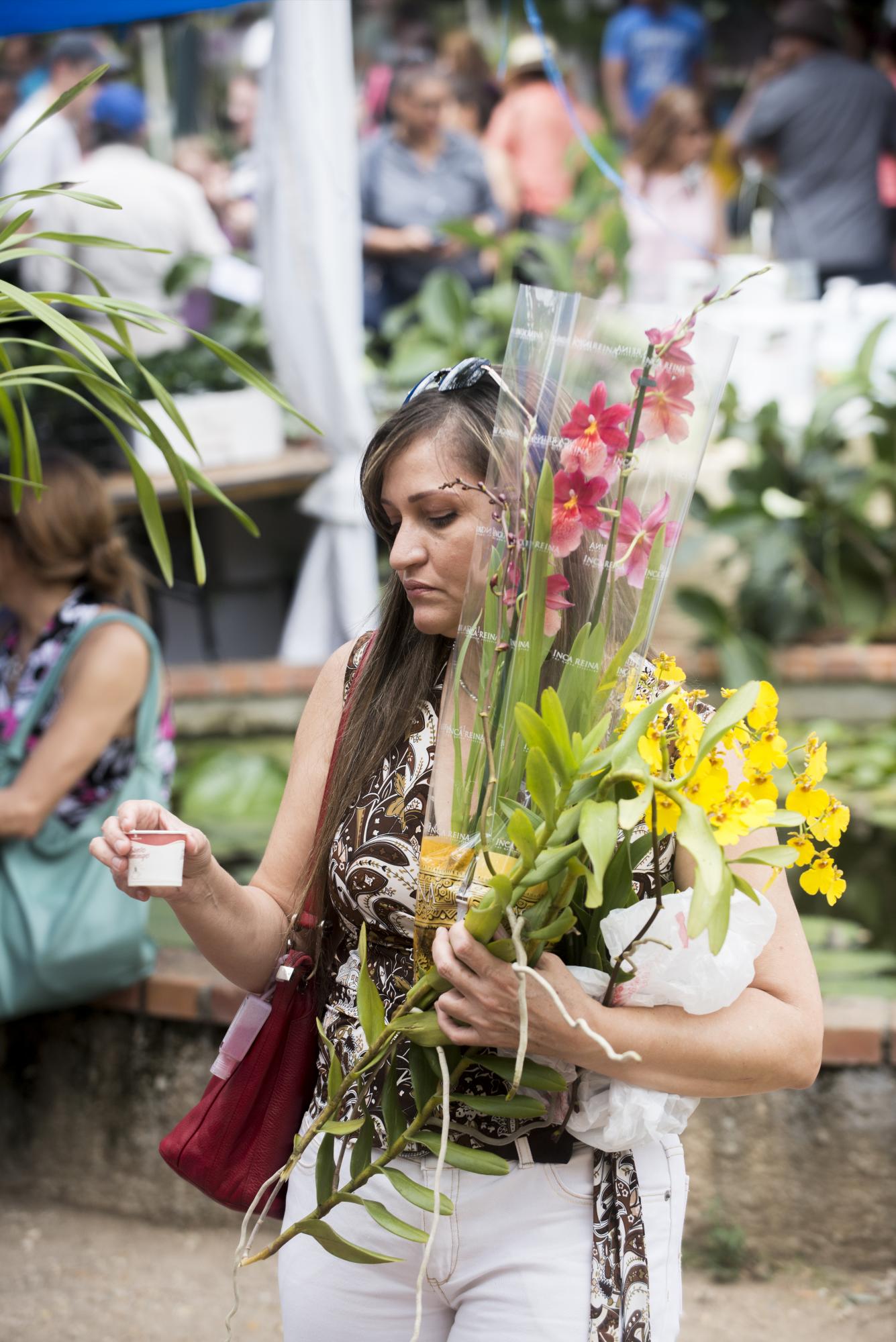 Público comprando orquídeas  